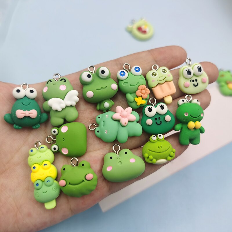 10Pcs Cute Kawaii Green Frog Charms for Making Jew..